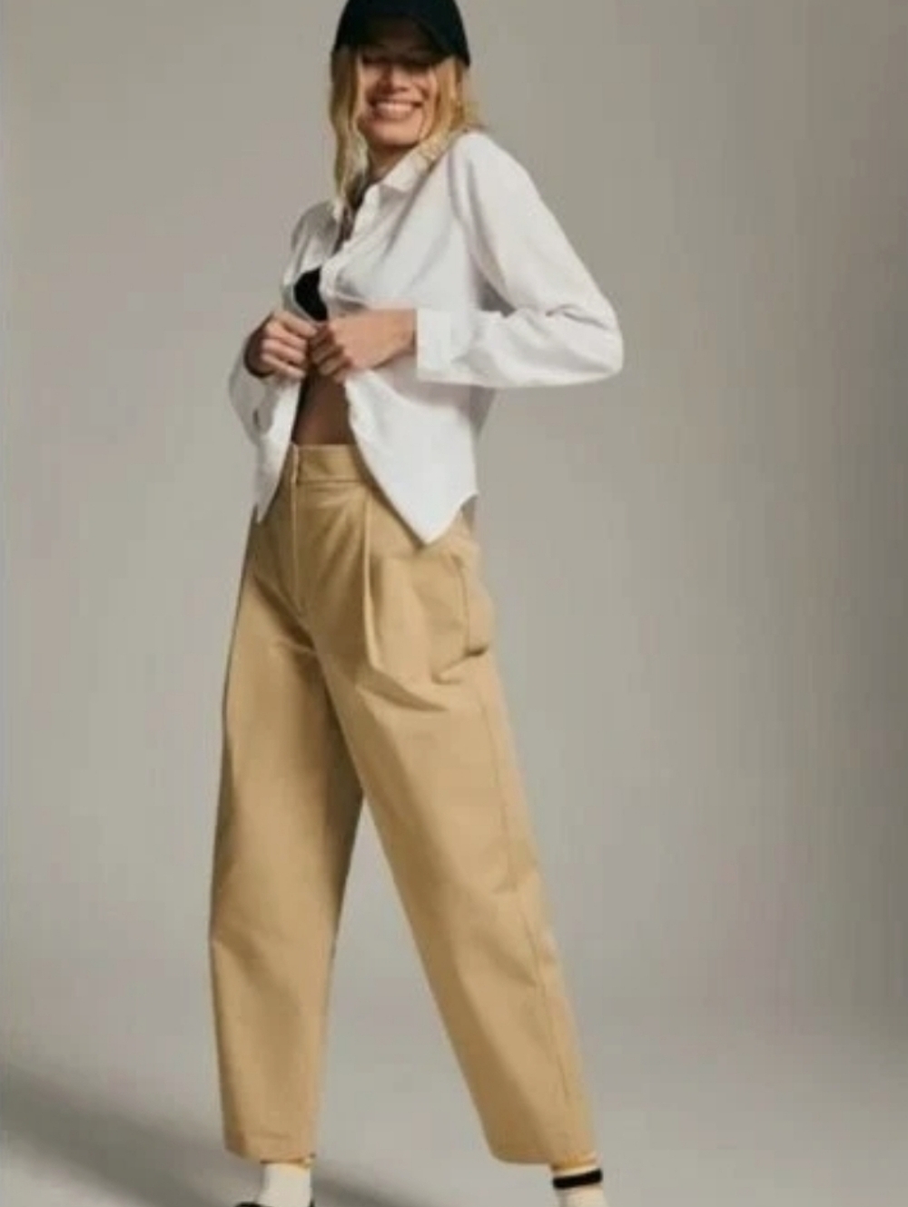 EXQUISE BARREL CHINOS WOMENS PLEATED TROUSERS IN CEDAR SZ MEDIUM